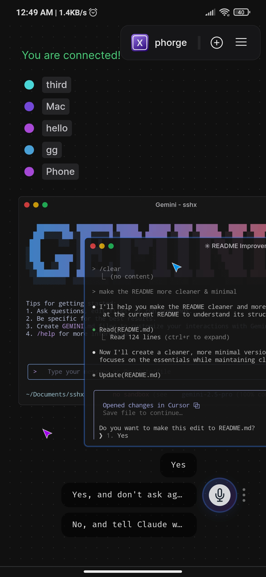 Phorge running on mobile phone with voice commands